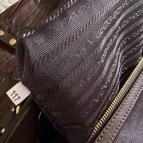 PRADA Nappa Gaufre Ruched Frame Large Bag Brown Soft Leather Tote Purse - Picture 10 of 16